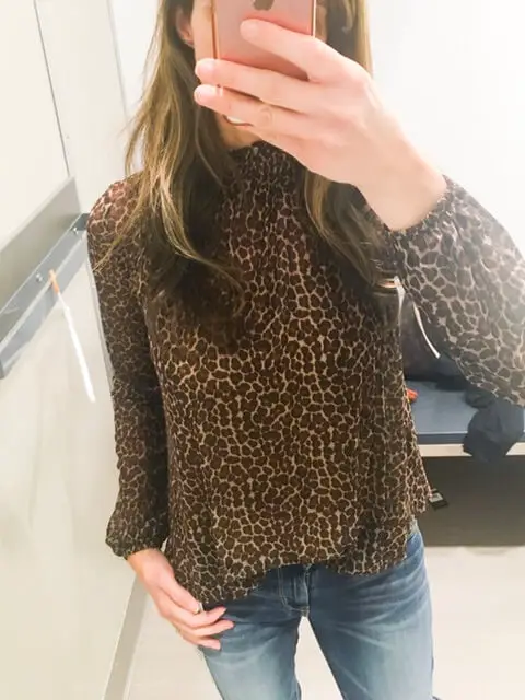 Women's- Leopard- Print- Long -Sleeve -Mock -Turtleneck- Blouse - Wild- Fable-target-try-on-session