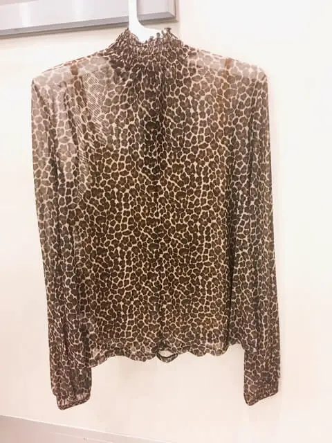 Women's- Leopard- Print- Long -Sleeve -Mock -Turtleneck- Blouse - Wild- Fable-target-try-on-session