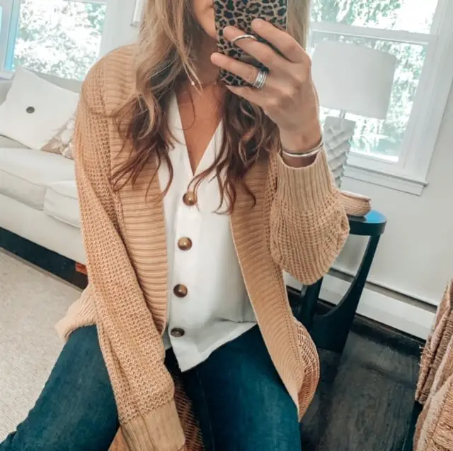 Amazon-Fall-Try-On- Waffle-knit-cardigan