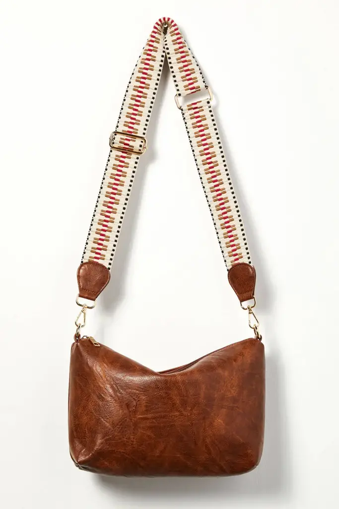 Rust & Clear Cross Body Bag with Embroidered Strap