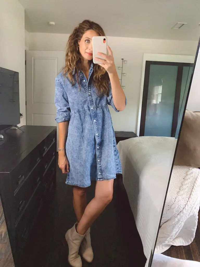 denim shirt dress outfit