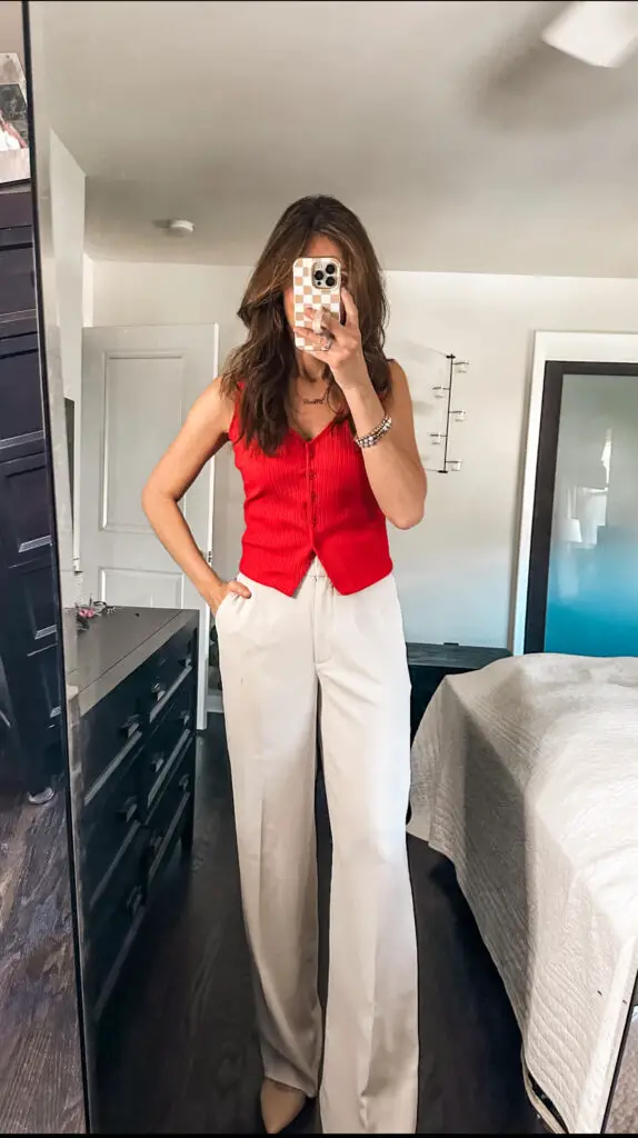 trousers with red vest 