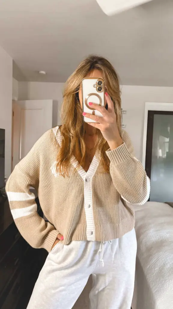 game day cardigan and wide leg sweatpants